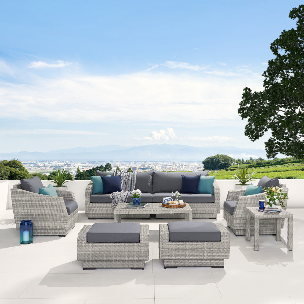 Cannes 8 Piece Sunbrella Outdoor Patio Sofa and Club Chair Set, Gray
