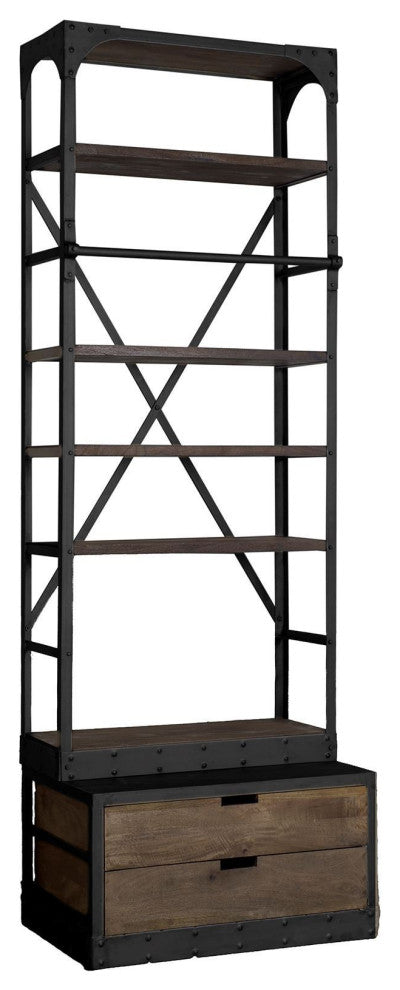 Black Metal Shelving Unit With Dark Brown Storage