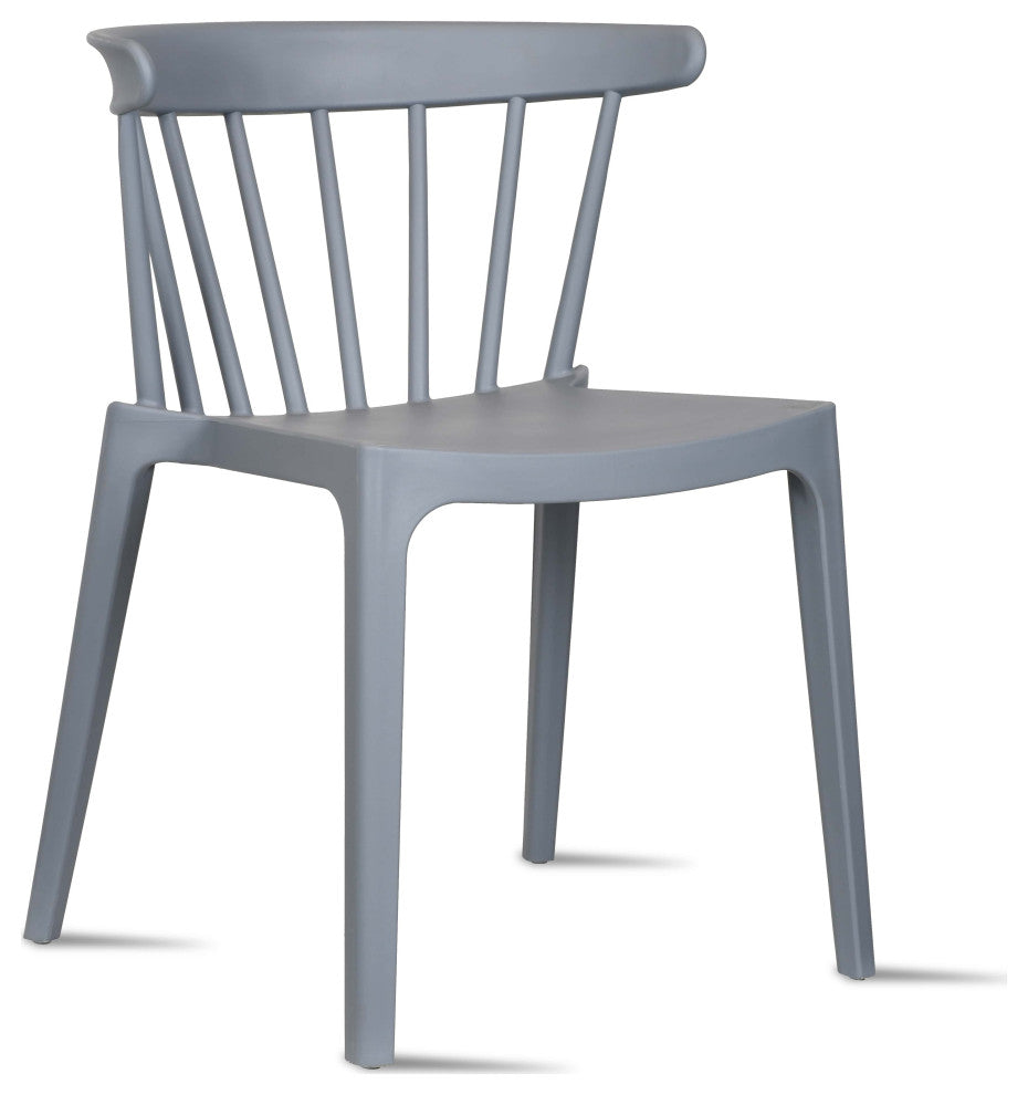 Set of 2 Dining Side Chairs, Plastic Indoor/Outdoor Stackable Patio Chair, Gray