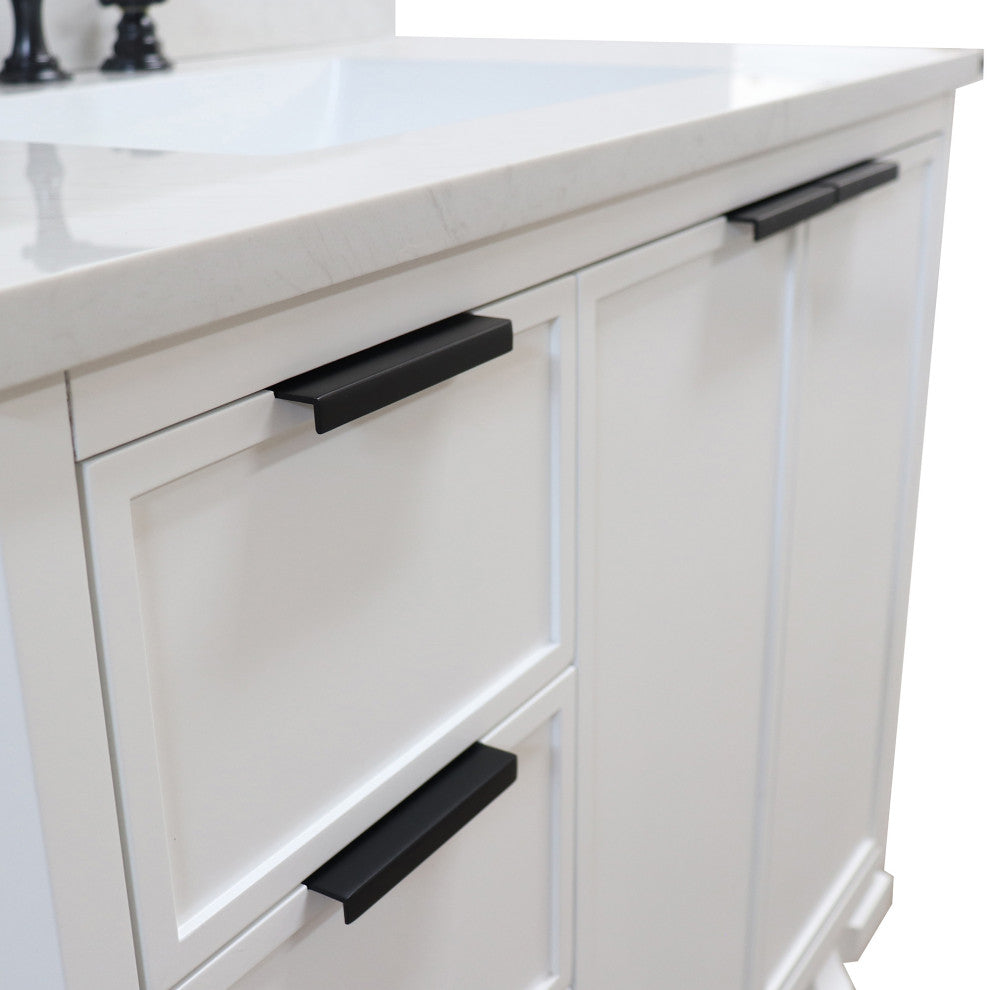 37" Single Sink Vanity, White With Engineered Stone Top