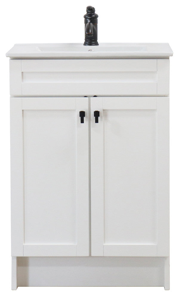 SmartFold 24" Single Sink Vanity, White With White Ceramic Top, Matte Black