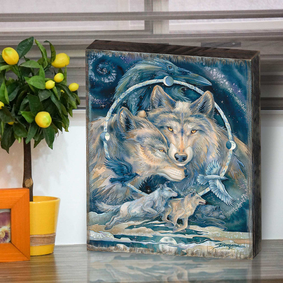 In Spirit I Am Free Wolves Ravens Wooden Wall Art, Small 12x9
