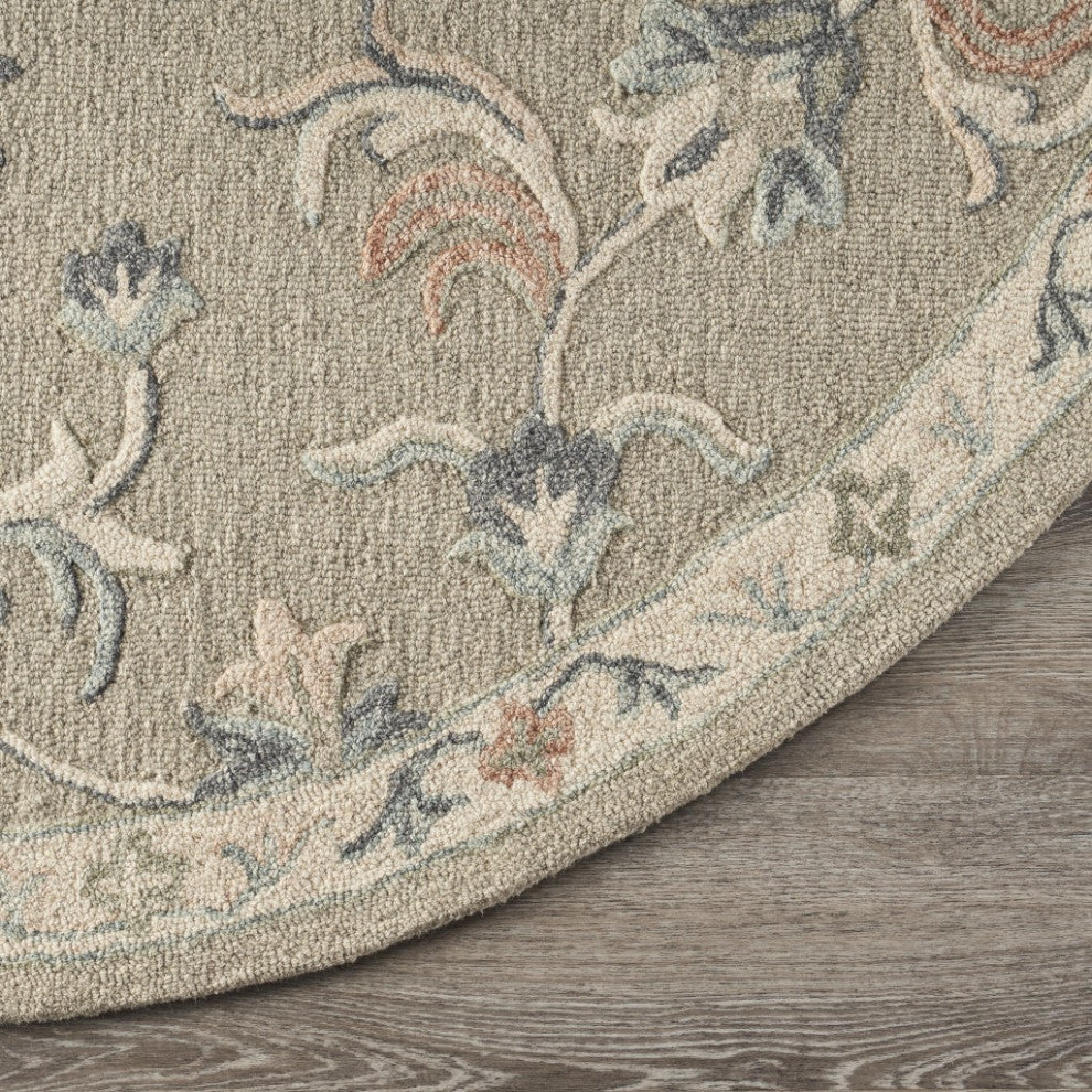 5" Round Sage and Cream Filigree Area Rug