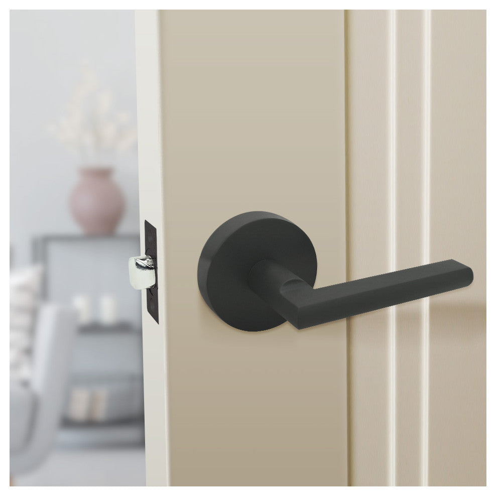 Nuk3y Thor Series Lever Door Handle Round Modern Contemporary Leverset, Matte Bl