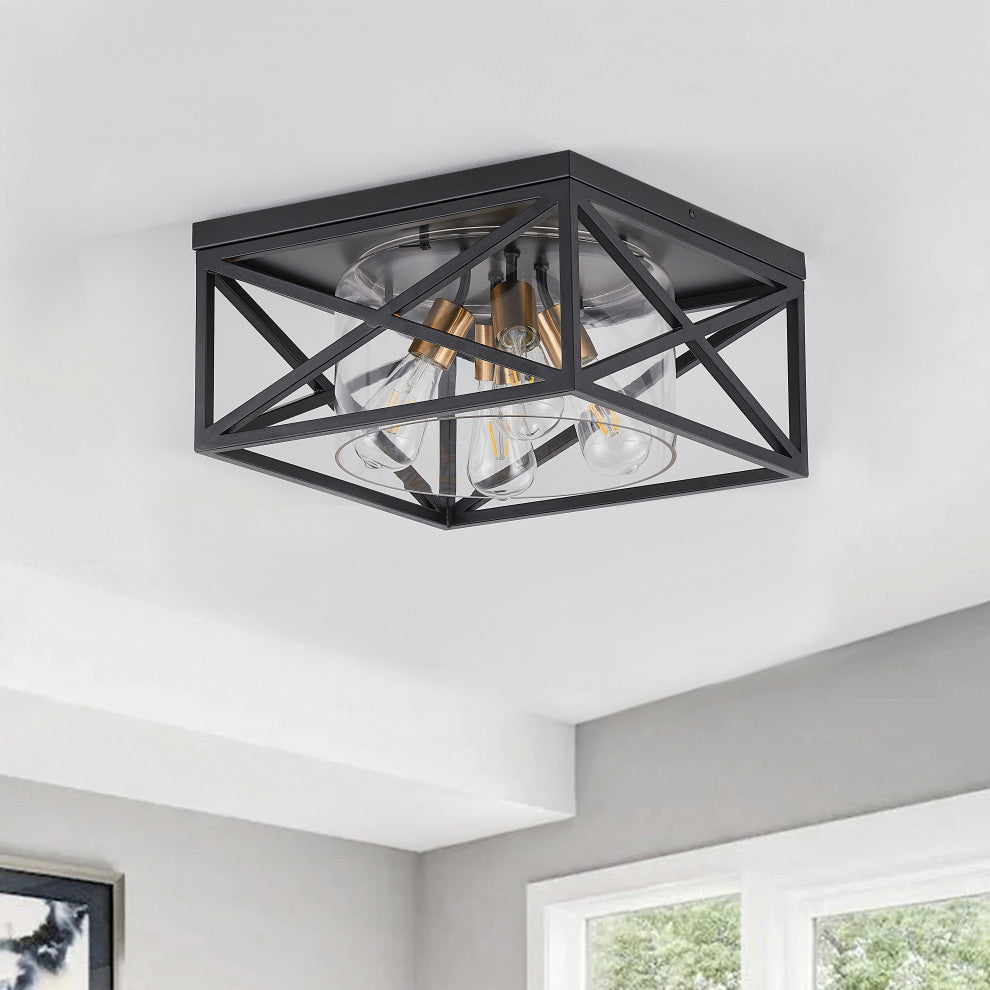 Industrial Flush Mount Ceiling Light Fixture With Glass Shade