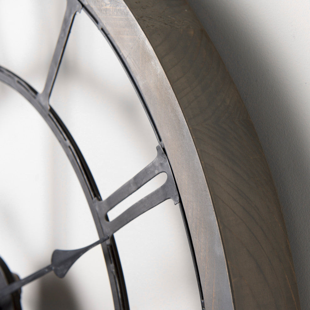 Mething Gray Wood and Black Metal 25" Round Wall Clock
