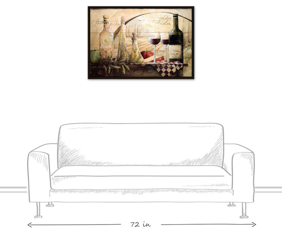 Tuscan Vineyard Wine Canvas Wall Art, 24"x36", Framed