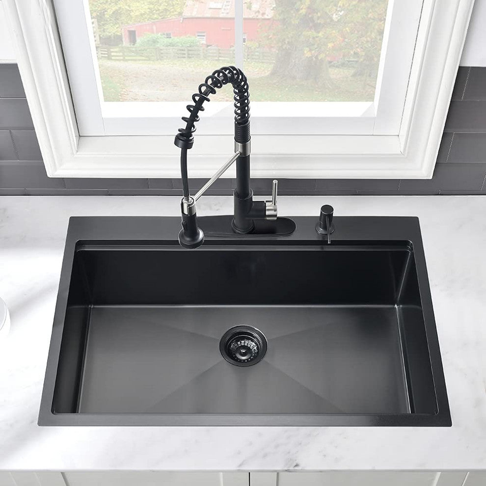 33" L X 22" W Premium Stainless Steel Kitchen Sink, Matte Black