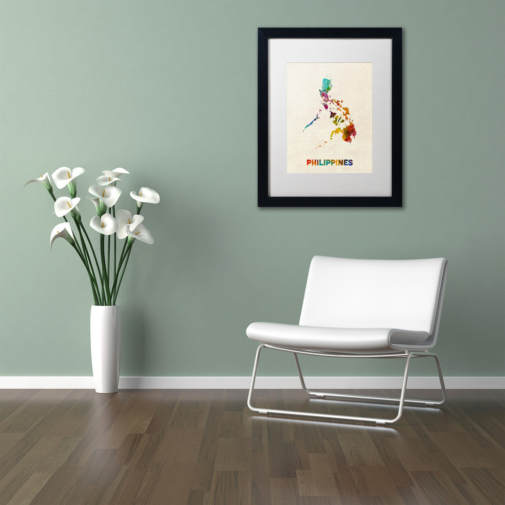 Michael Tompsett 'Philippines Map' Matted Framed Art, White Mat, 14"x11"