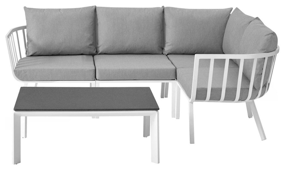 Lounge Sectional Sofa Chair Set, Aluminum, Metal, White Gray, Outdoor