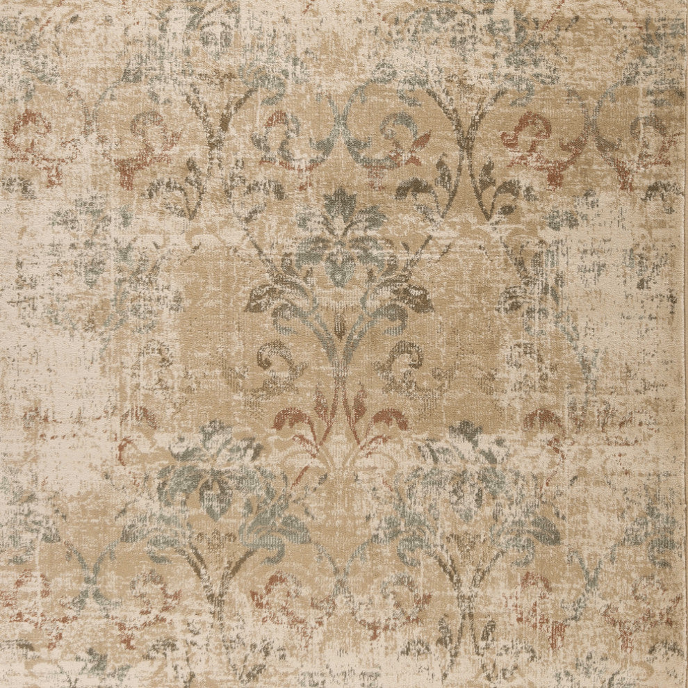 8'X11' Champagne Beige Machine Woven Damask Indoor Area Rug