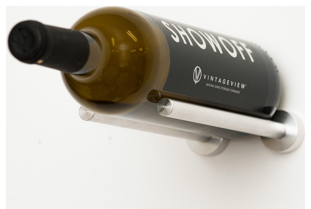 Vino Rails 1 (cork-forward metal wine storage), Milled Aluminum, Drywall Mounting
