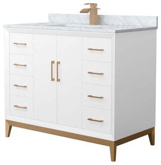 Amici 42" White Single Vanity, White Carrara Marble Top, Satin Bronze Trim