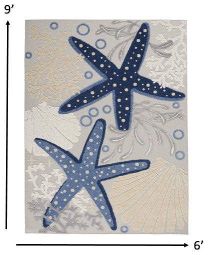 6' X 9' Blue And Gray Indoor Outdoor Area Rug