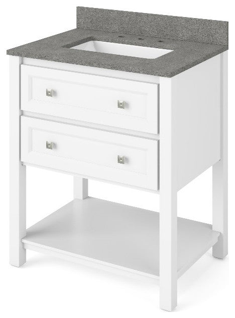 Adler Transitional 30" White Vanity, Steel Grey Cultured Marble Vanity Top