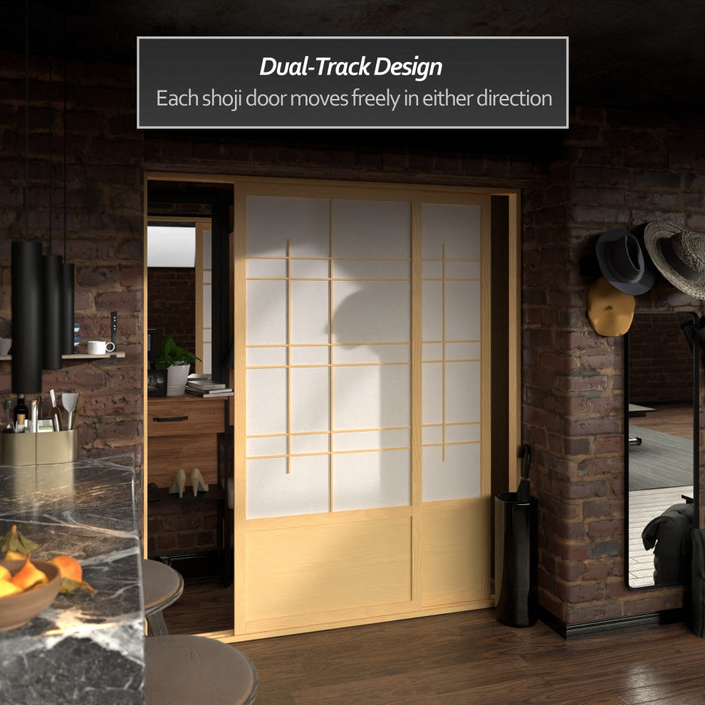 7' Tall Eudes Shoji Sliding Door Kit, Double, Sided, Natural