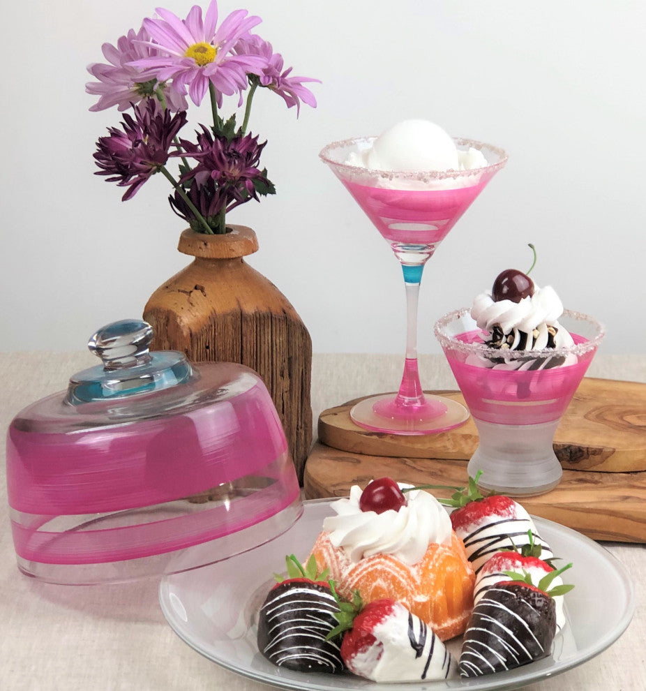 Retro Stripe Pink Cosmopolitan Glasses, Set of 2