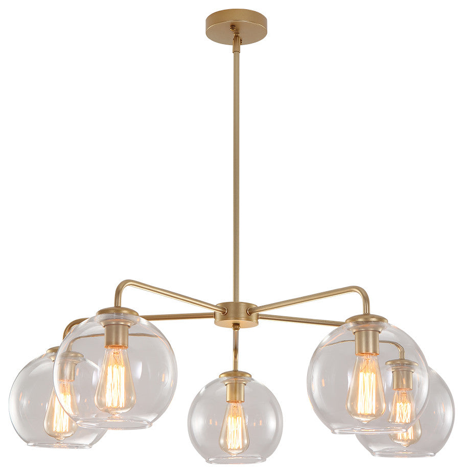 5-Light Glass Bubble Sputnik Light Fixture, Brass