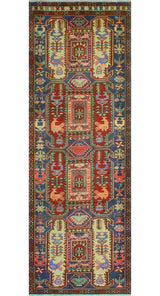 Fine Vintage Distressed Rosalee Blue/Red Runner, 3'4x10'2