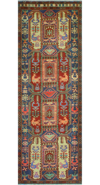Fine Vintage Distressed Rosalee Blue/Red Runner, 3'4x10'2