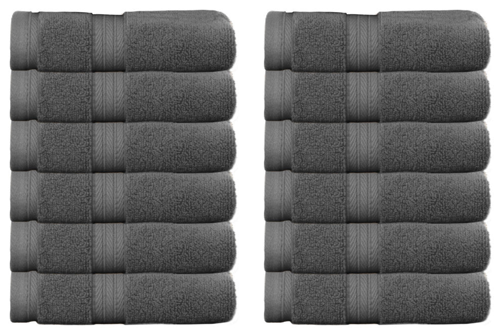 Elegance Essentials 550GSM 100% Cotton Wash Cloth, Set of 12, 13"x13", Dark Grey