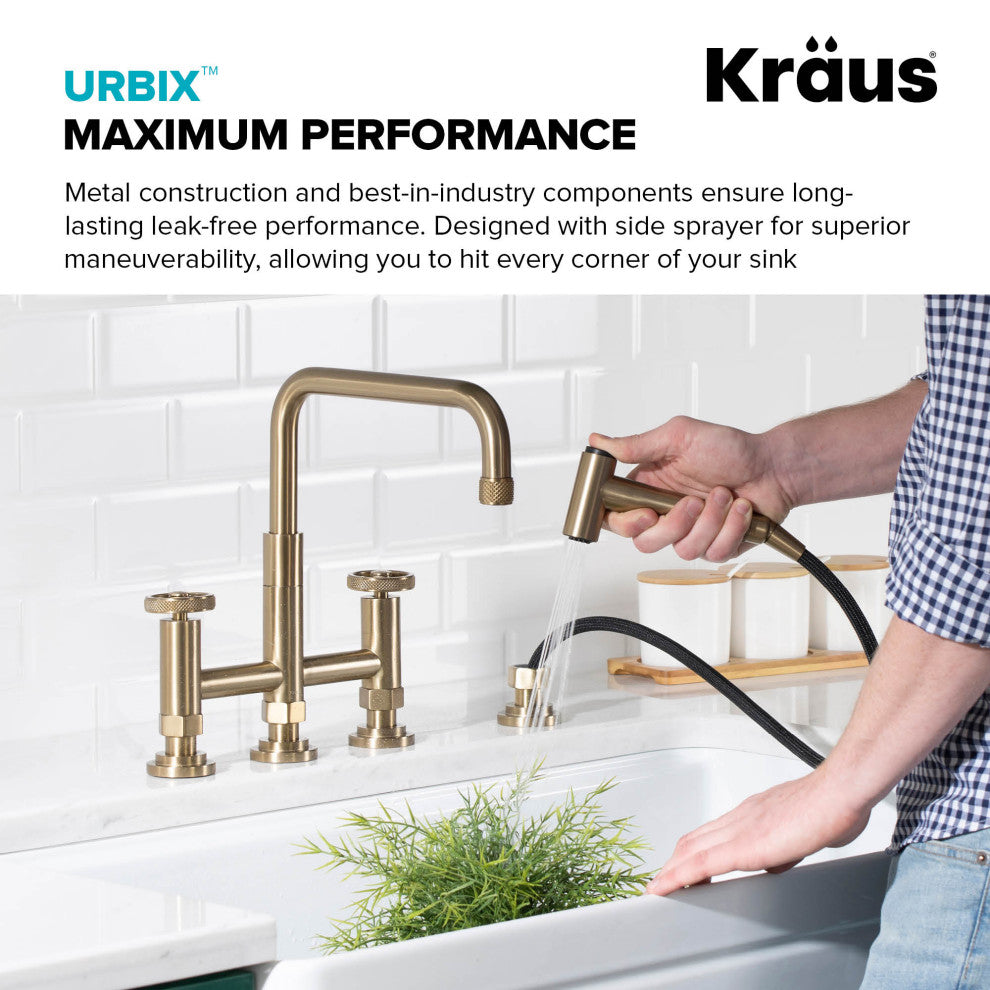 Urbix Bridge Kitchen Faucet, Brushed Gold