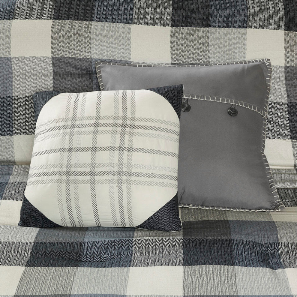 Madison Park Ridge Cabin Farmhouse Buffalo Check Comforter Set, Grey