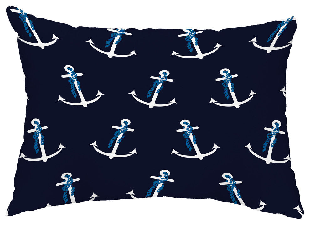 Anchor Whimsy 14"x20" Decorative Nautical Outdoor Pillow, Navy Blue