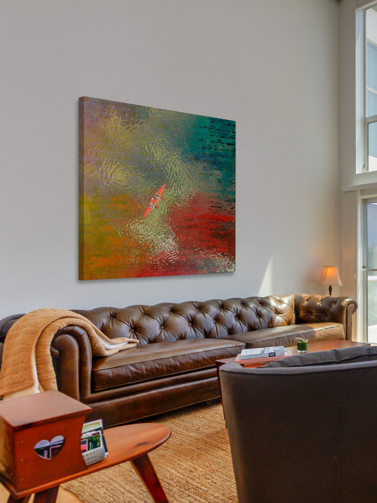 "Red Kayak" Painting Print on Wrapped Canvas, 32"x32"