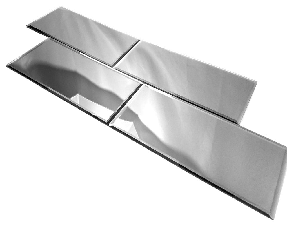 8 in x 16 in Beveled Glass Mirror Large Format Subway Tile in Glossy Silver