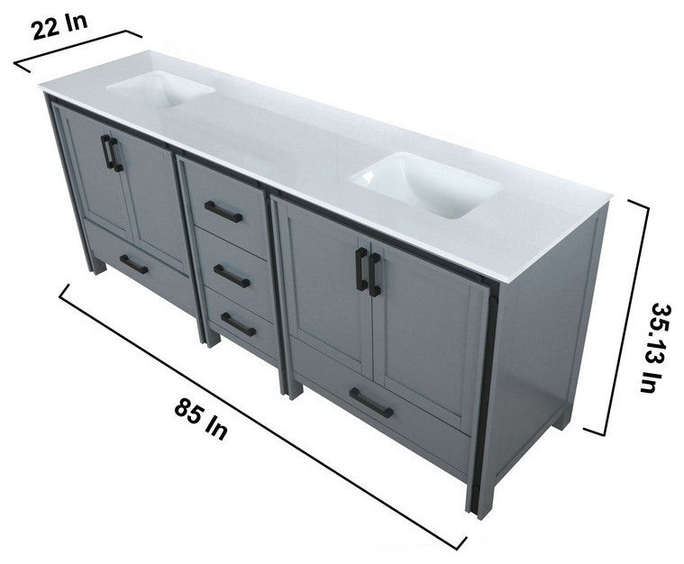Ziva Transitional Dark Grey 84" Double Vanity, Cultured Marble Top