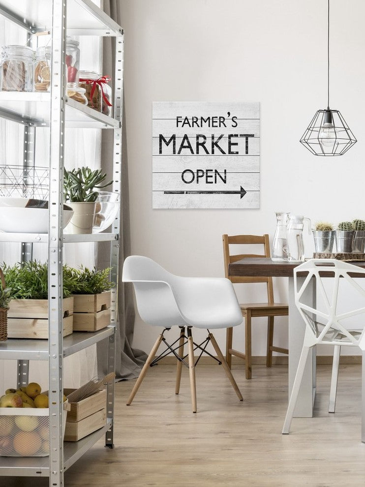 "Farmer's Market Open III" Painting Print on White Wood, 40"x40"