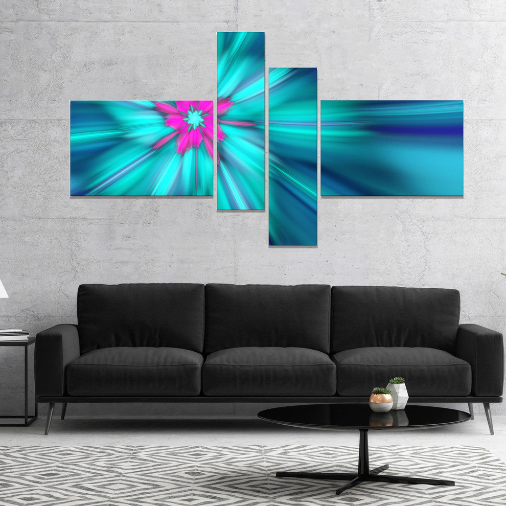 Rotating Blue Fireworks, Floral Canvas Art Print, 60"x32", 4 panels