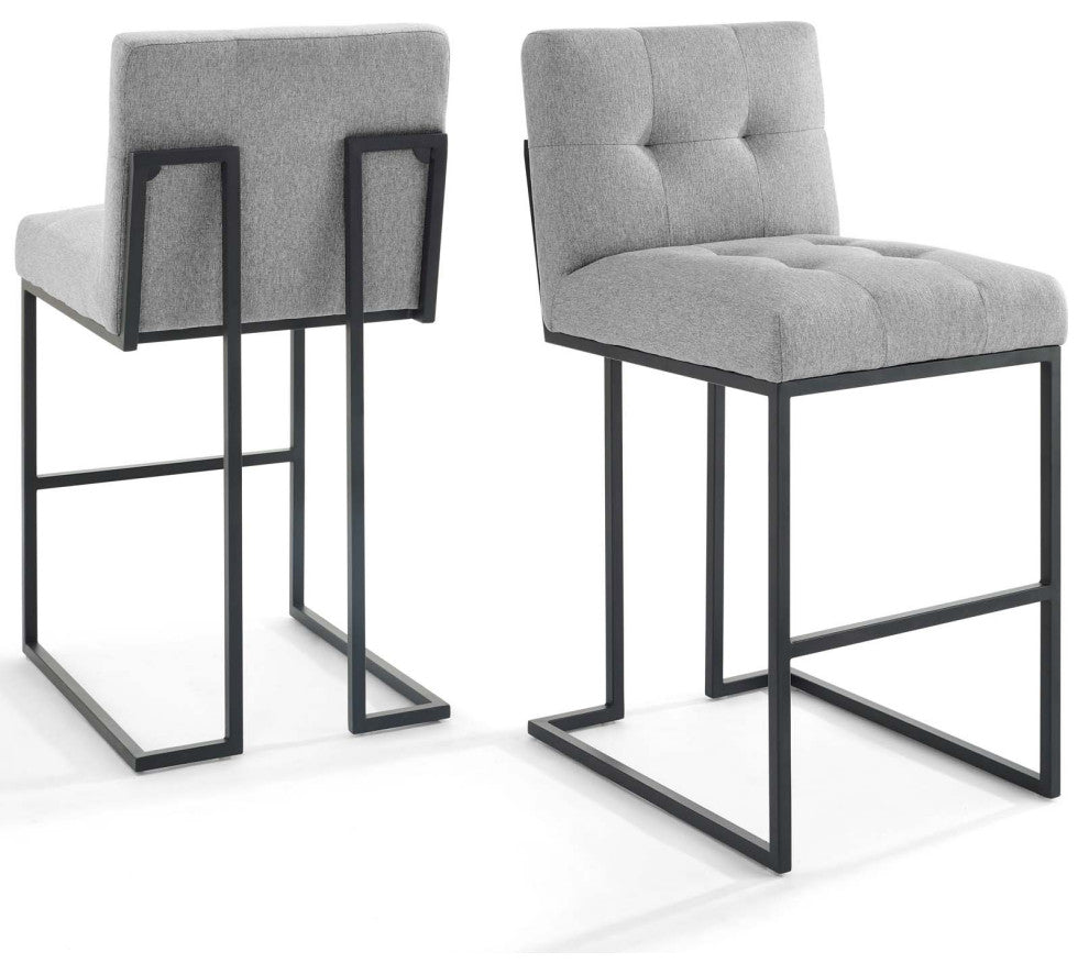 Bar Stool Chair Barstool, Set of 2, Fabric, Black Gray, Bar Pub Cafe Bistro