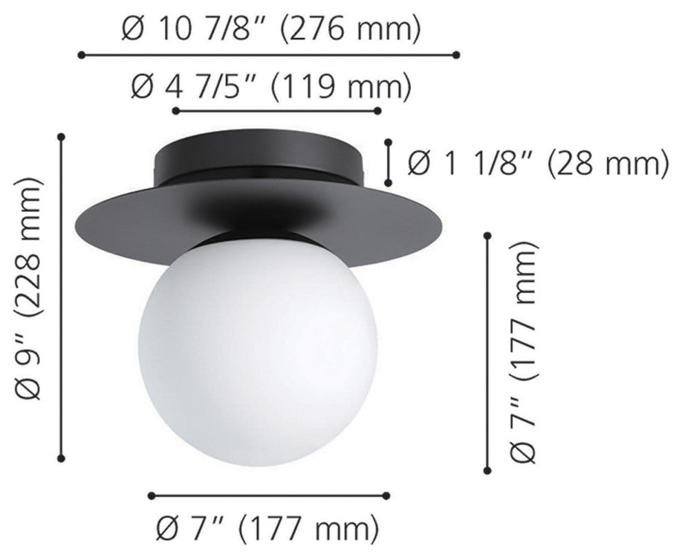 Arenales 1-Light Ceiling Light, Structured Black, White Opal Glass Shade