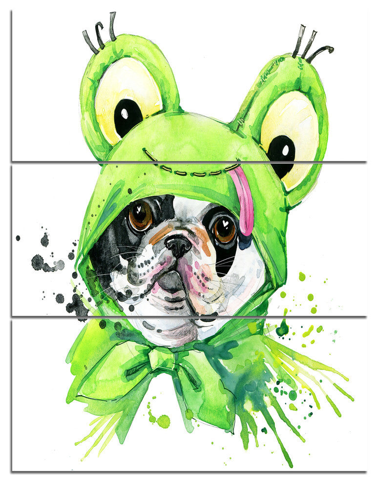 "French Bulldog Illustration" Glossy Metal Wall Art, 3 Panels, 28"x36"