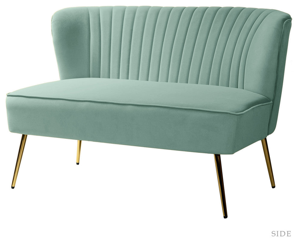 Velvet Tufted Loveseat Sofa With Golden Base, Sage