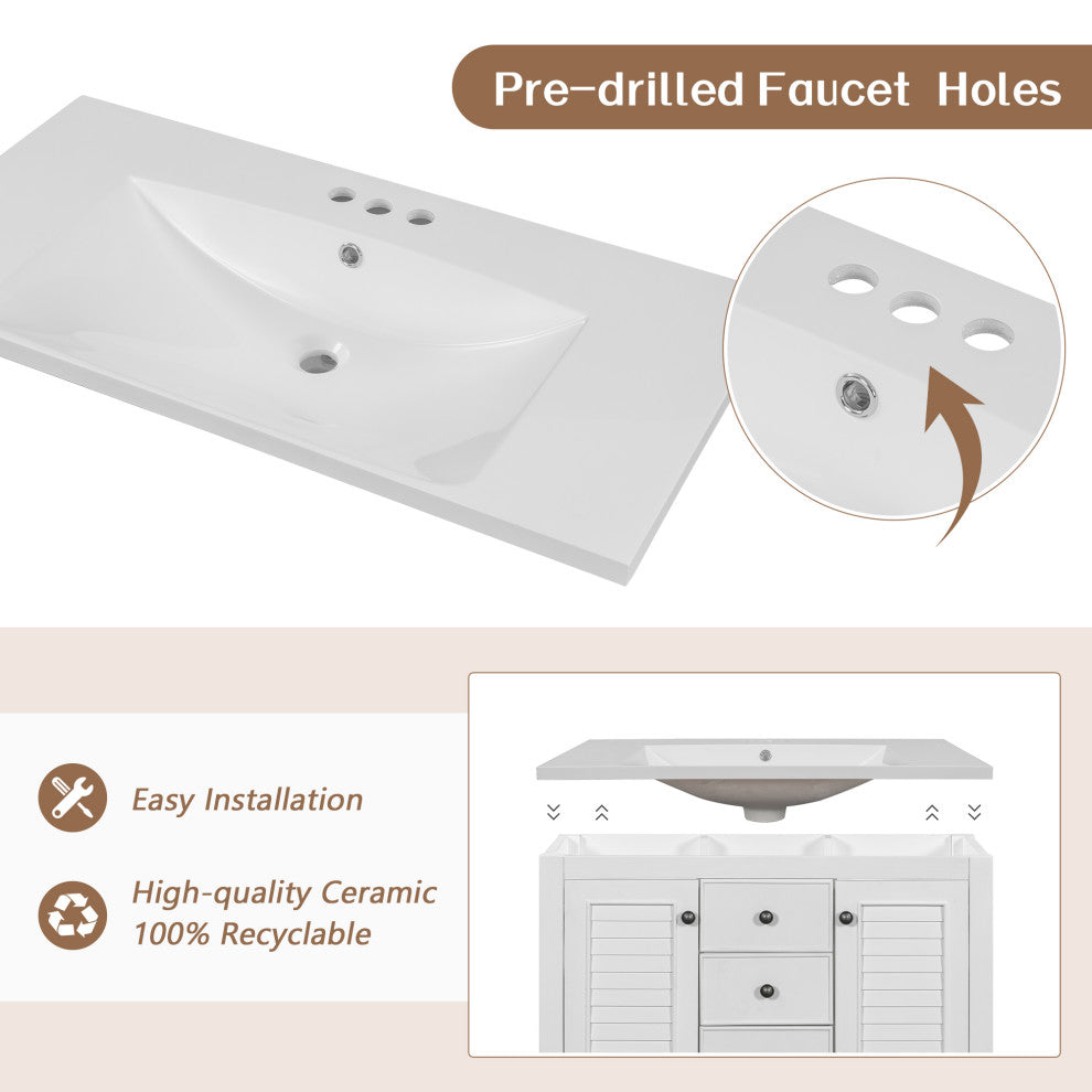 36" Freestanding Bath Vanity Set, Integrated Ceramic Sink, White