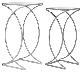 Metal With Glass Accent Table, Set of 2, Silver