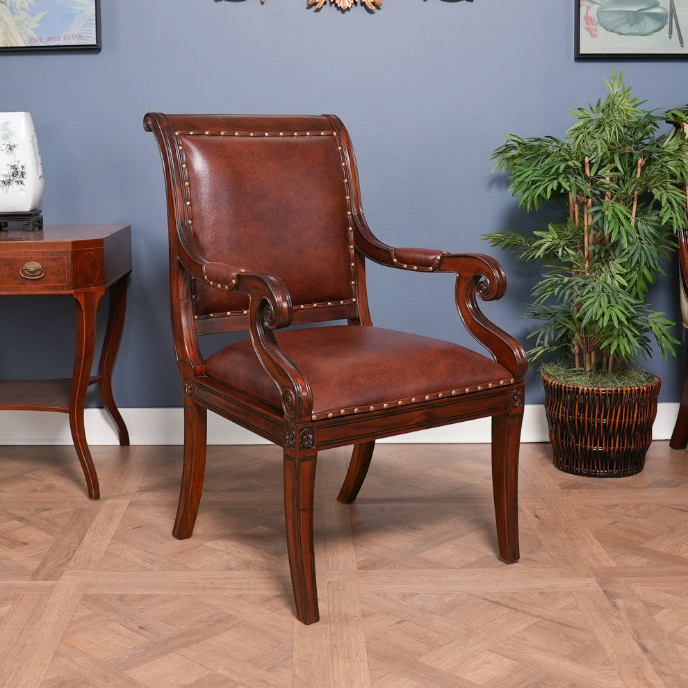 Regency Mahogany and Leather Arm Chair