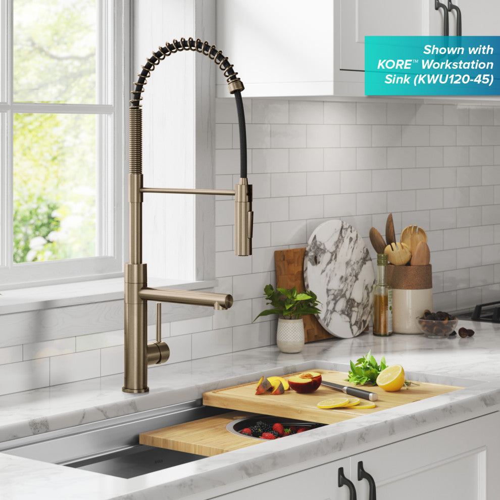 Pulldown Pot Filler Kitchen Faucet, Antique Champagne Bronze