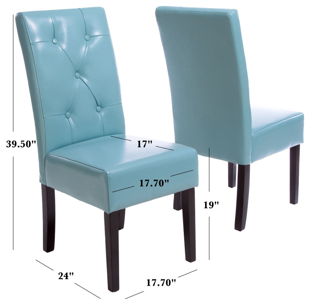 GDF Studio Alexander Leather Dining Chairs, Set of 2, Teal Blue