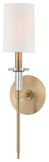 Amherst 1 Light Wall Sconce, Aged Brass Finish, White Faux Silk