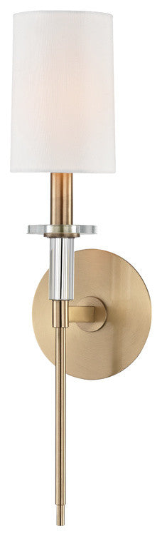 Amherst 1 Light Wall Sconce, Aged Brass Finish, White Faux Silk