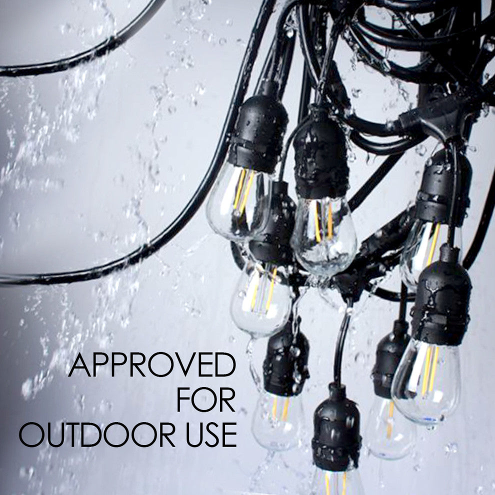 LEDPAX LED Outdoor Waterproof String Lights, 15 Sockets, Edison Bulbs, 48'