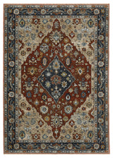 Augustus Vintage Medallion Rust/ Blue Indoor Area Rug, Red, 6'7"x9'6"