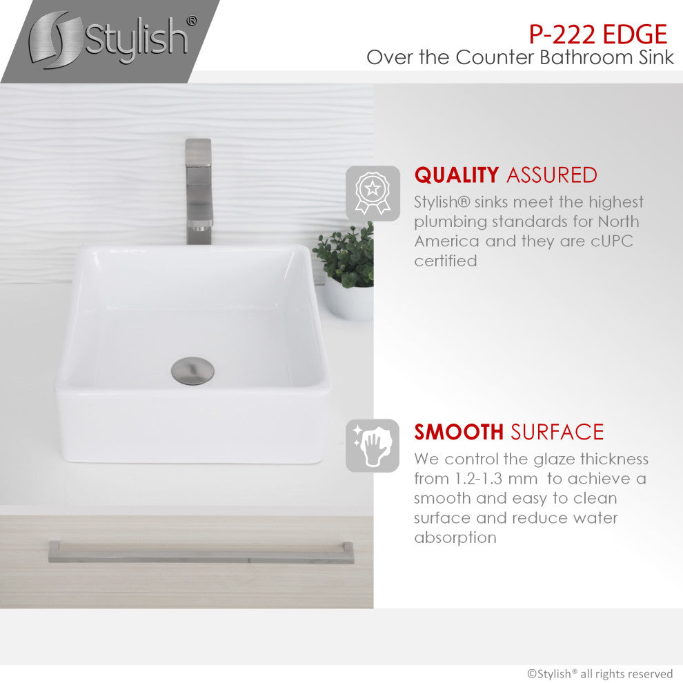 STYLISH 15" White Square Ceramic Vessel Bathroom Sink