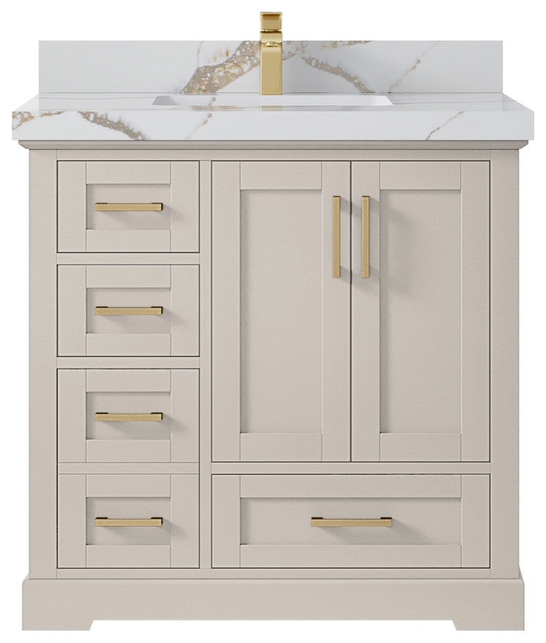 Boston 36" Center Sink Bath Vanity in Fine Grain 2" Calacatta Gold
