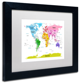 'World Map for Kids II' Matted Framed Canvas Art by Michael Tompsett