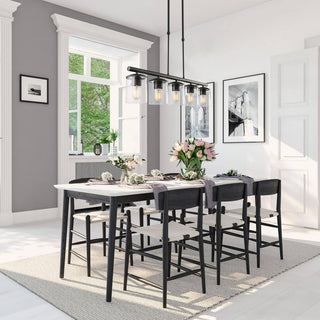 LALUZ 37" 5-Light Black and Clear Glass Modern Linear Pendant Lighting